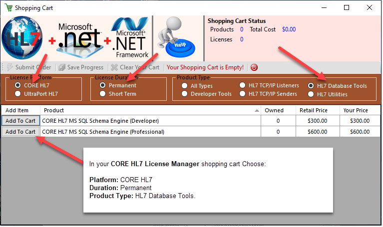 Core HL7 License Manager Shopping Cart Core HL7 License Manager Shopping Cart